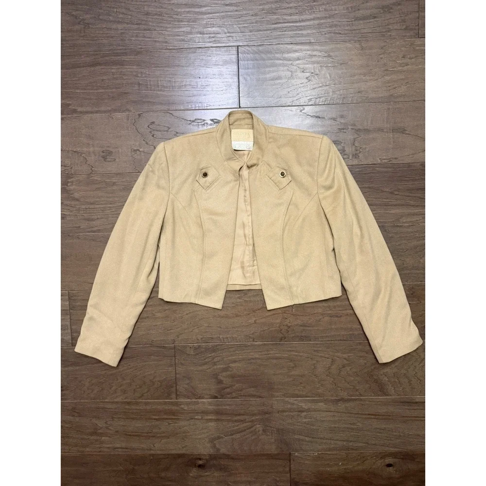 Vintage Alberto Makali Cache Tan Faux Suede Cropped Bolero Jacket Open Front Tan